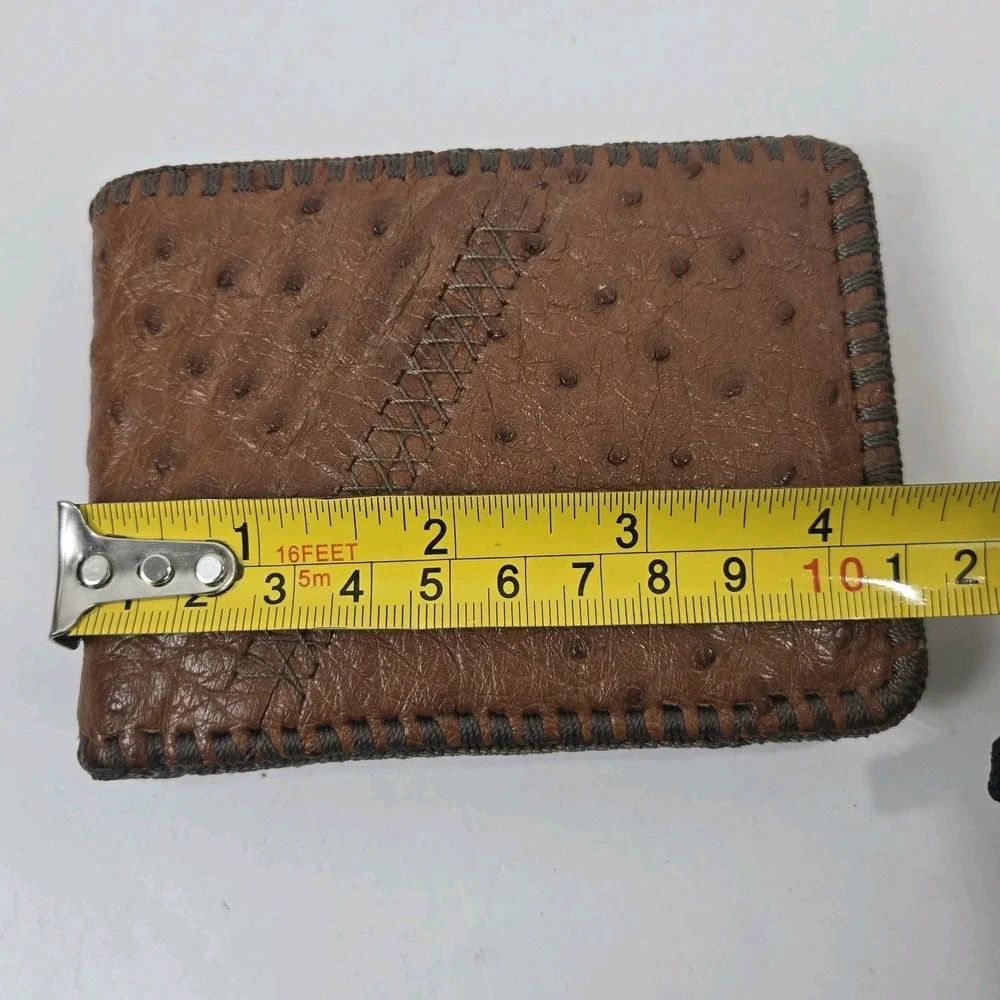 Genuine Full Quill Ostrich Wallet Cognac Brown Leather Bifold Western Mexico NEW